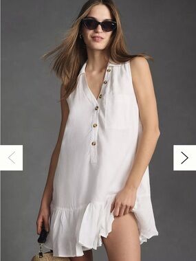 Pilcro White Sleeveless Button-Front Dress with Ruffle Hem